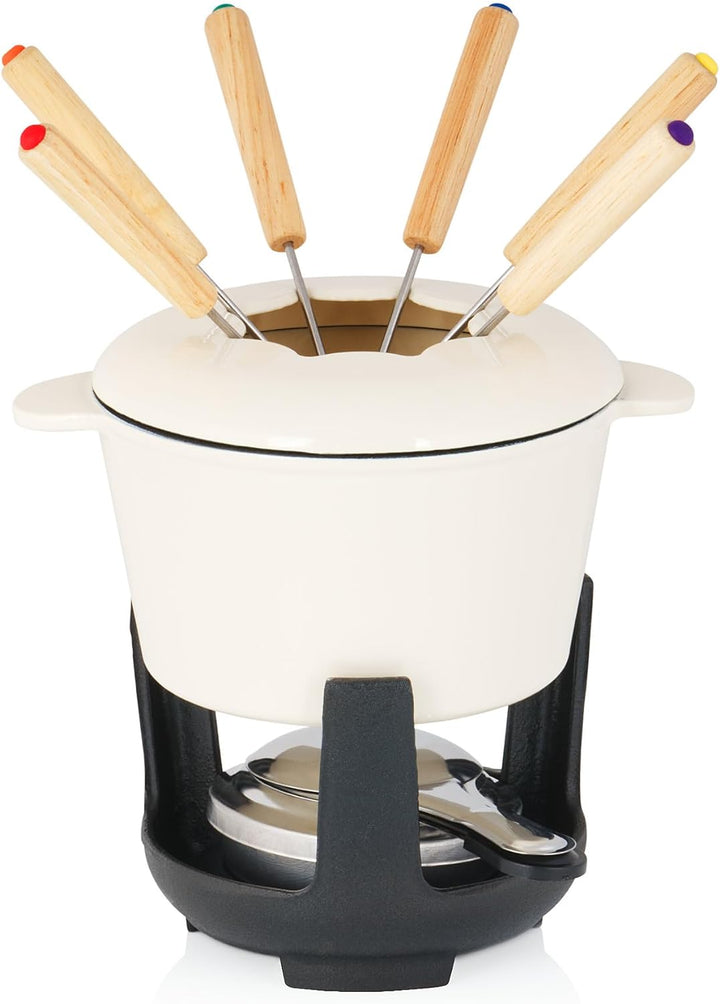 BBQ-Toro Gusseisen Fondue Set für 6 Personen | 1 Liter | Fondueset 13 teilig mit Brenner und Gabeln