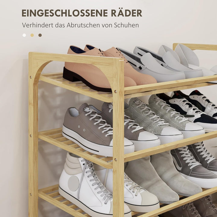 HOMCOM Schuhregal, Schuhständer mit 4 Ebenen aus Bambus, für max. 12 Paar Schuhe, Schuhablage mit Gr