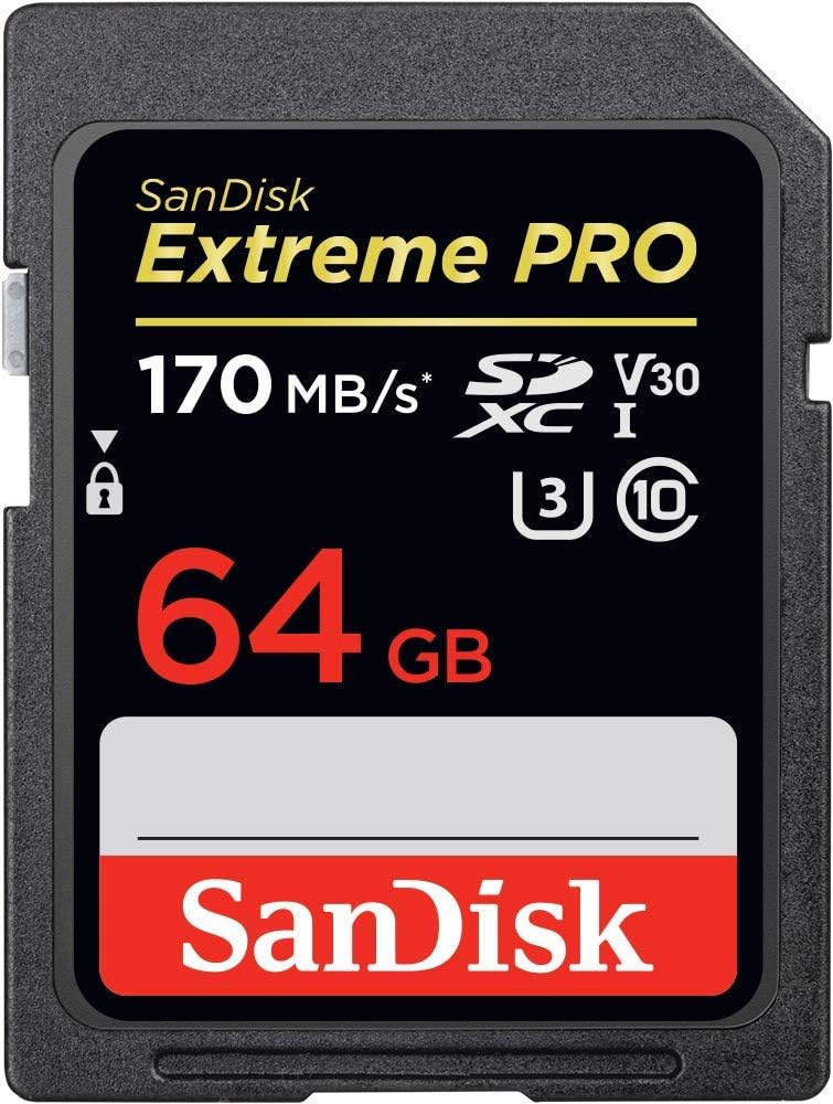SanDisk Extreme PRO 64GB SDXC Memory Card up to 170MB/s, UHS-1, Class 10, U3, V30, Black 64 GB ,1er