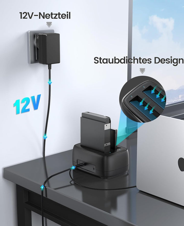ORICO Dualschacht Festplatten Docking Station USB 3.2 Gen 1 Festplattengehäuse für alle Standard 2.5