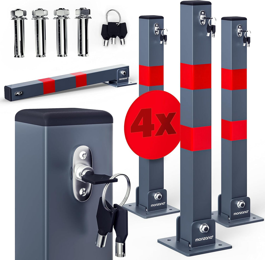 Deuba 4x Parkpfosten Parkplatzsperre 3 Schlüssel Sperrpfosten klappbar Stahl Robust Standfuss Stabil