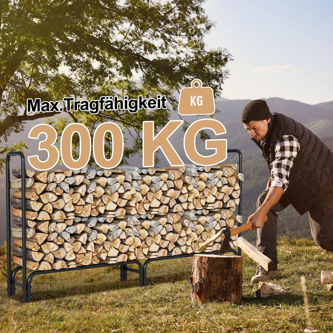 Lospitch Kaminholzregal mit Schutzhülle Stahlrahmen, Brennholzregal Aus Schwarzem Metall, Holzscheit