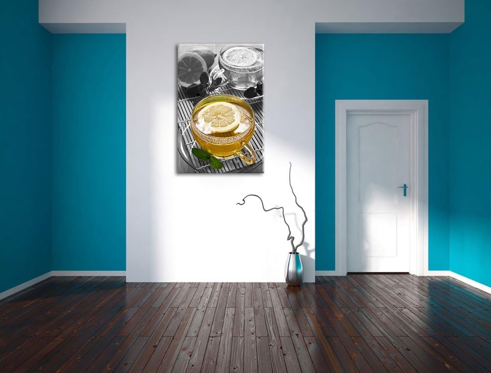 Grüner Tee mit Zitrone schwarz/weiss Format: 100x70 auf Leinwand, XXL riesige Bilder fertig gerahmt