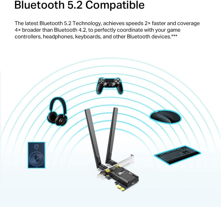 TP-Link Archer TX20E AX1800 Wi-Fi 6 Bluetooth 5.2 PCIe-Adapter, max 1201 Mbit/s 5 GHz und max 574 Mb