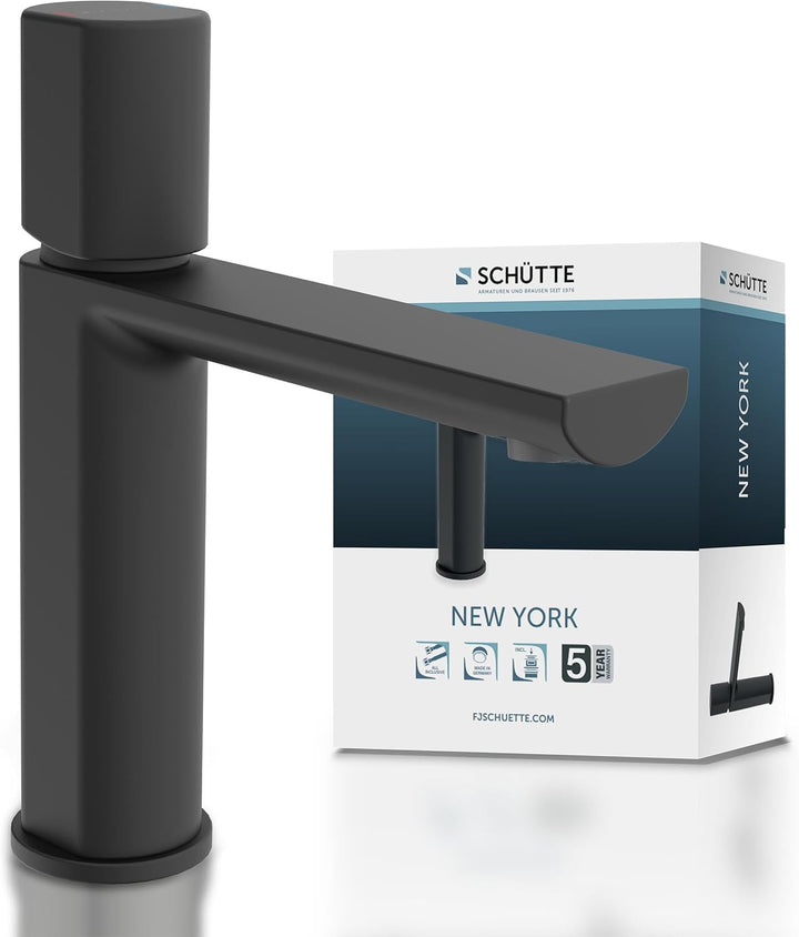 Schütte 33616 NEW YORK Waschtischarmatur mit Ablaufgarnitur, Mischbatterie mit Pop-Up Ventil, Badarm