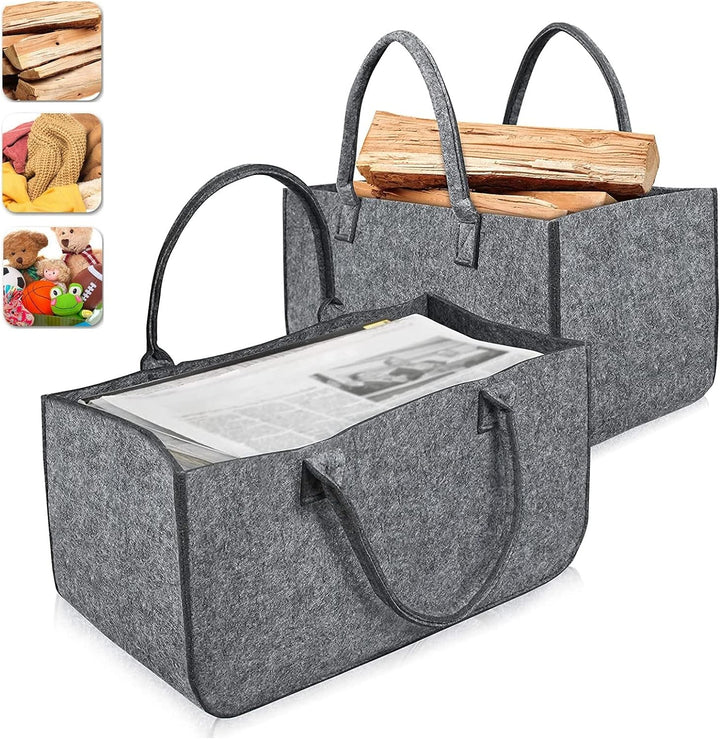 YARDIN Filztaschen 2er Set Kaminholztasche Filz Kaminholzkorb Shopper Einkaufstasche Faltbar Zeitung