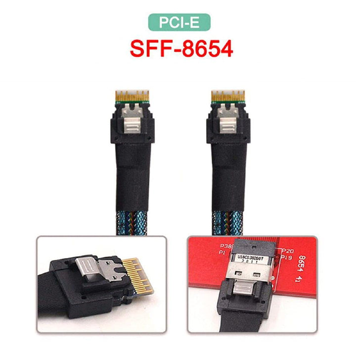 Cablecc PCI-E Slimline SAS 4.0 SFF-8654 4i 38pin Host auf SFF-8654 Slim SAS Target Kabel 50cm Black,