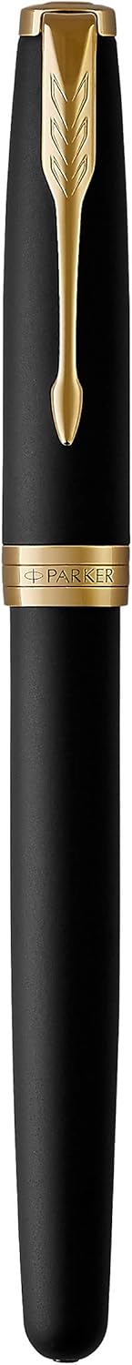 Parker Sonnet Tintenroller | Matt-Schwarze Lackierung mit Goldzierteilen | feine Spitze | Schwarze T