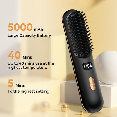 Kabellose Glättbürste, Mini Haarglätter Bürste, UKLISS USB Portable Negative Ion Hair Straightener B