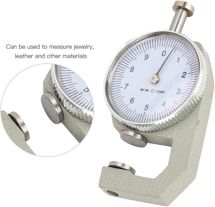 Dickenmessgerät, 0-10 mm x 0,1 mm Präzisionsgenauigkeit Rundes Zifferblatt Anzeige Dickenprüfzifferb