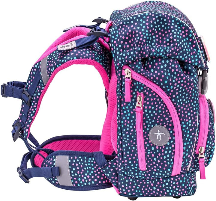 Belmil ergonomischer Schulrucksack Schulranzen Set 5-teilig für Mädchen mit PATCH Set, Brustgurt, Hü