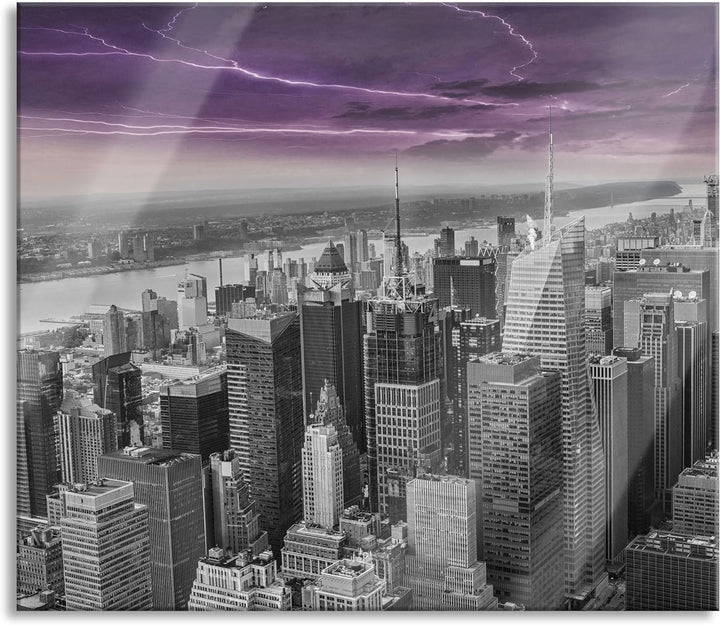Skyline New York Gewitter Herdabdeckplatte & Spritzschutz aus Echtglas | Für Herd-Kochfelder | 60x52