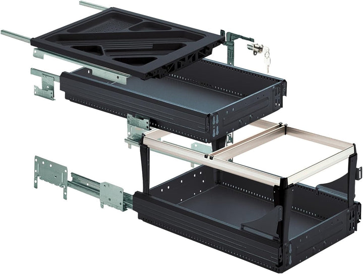 Hettich 46735 Systema TOP 2000 Container-Set SIL Sys, Teil-/Überauszug, ET 530, schwarz, Schwarz