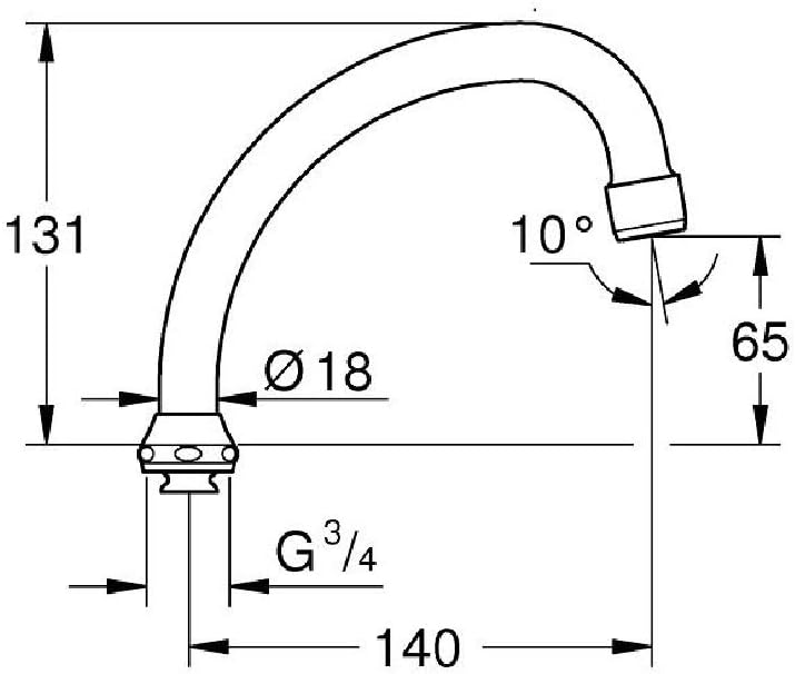Grohe HU-Auslauf ohne Anschlag, Ausladung 140 mm, chrom 13071000, 140 mm