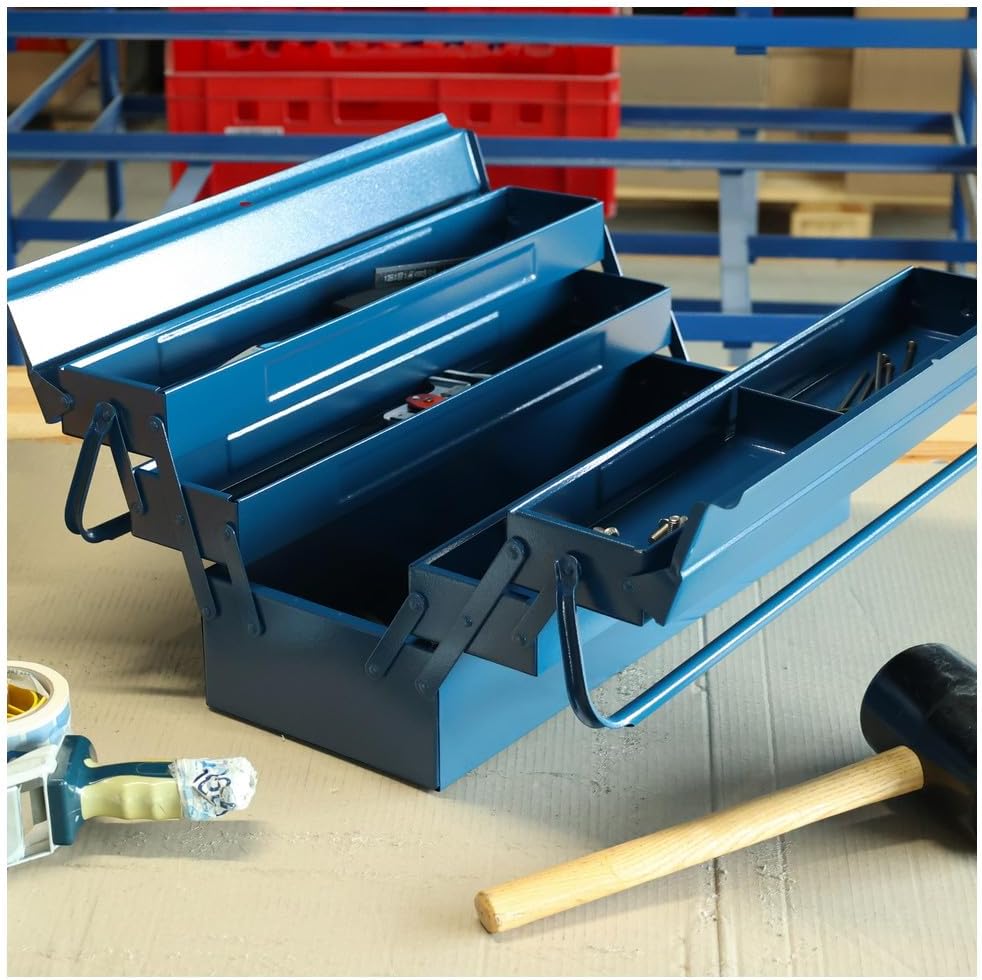 Dönges Metall Werkzeugkasten leer mit 5 Fächern | HxBxT 53 x 20 x 20cm, mit 21 L Volumen | Robust &
