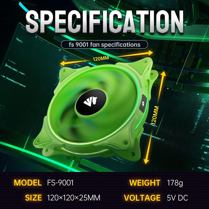 Asiahorse FS-9001 PWM RGB Gehäuselüfter, 120MM PC Lüfter, Leiser Computerlüfter für PC-Gehäuse und C