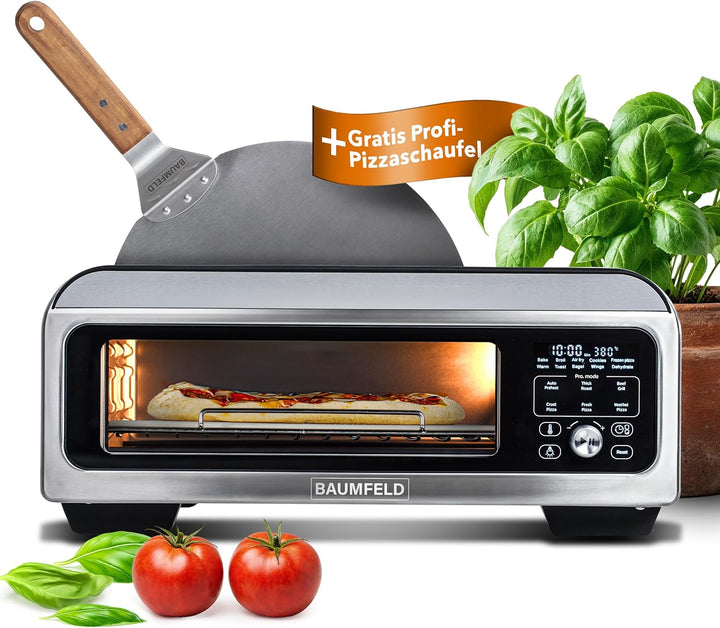 BAUMFELD PizzaAirfryer400 black - 12 in 1 Multifunktionsofen, Pizzaofen, 400 °C, tragbar, Grillen, P