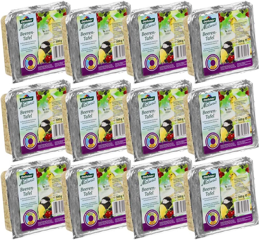 Dehner Natura Wildvogelfutter-Tafeln mit Beeren, 12 x 300 g (3.6 kg) & Natura Wildvogelfutter-Tafeln