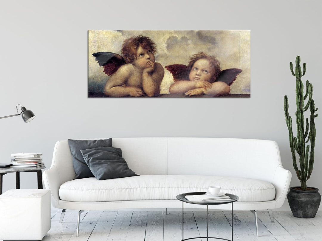 Glasbild Panorama | Wandbild aus Echtglas | Raffael - Sixtinische Madonna zwei Engel | 100x40 cm | i