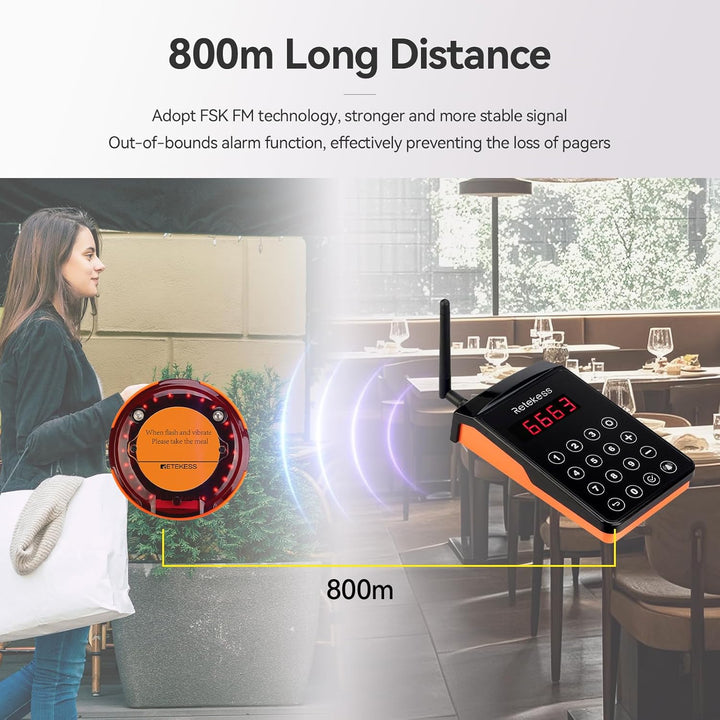 Retekess TD156 Pager Rufsystem, Pager Pieper, 800M Lange Distanz, IP67 Wasserdicht, 500mAh Akku, Ser