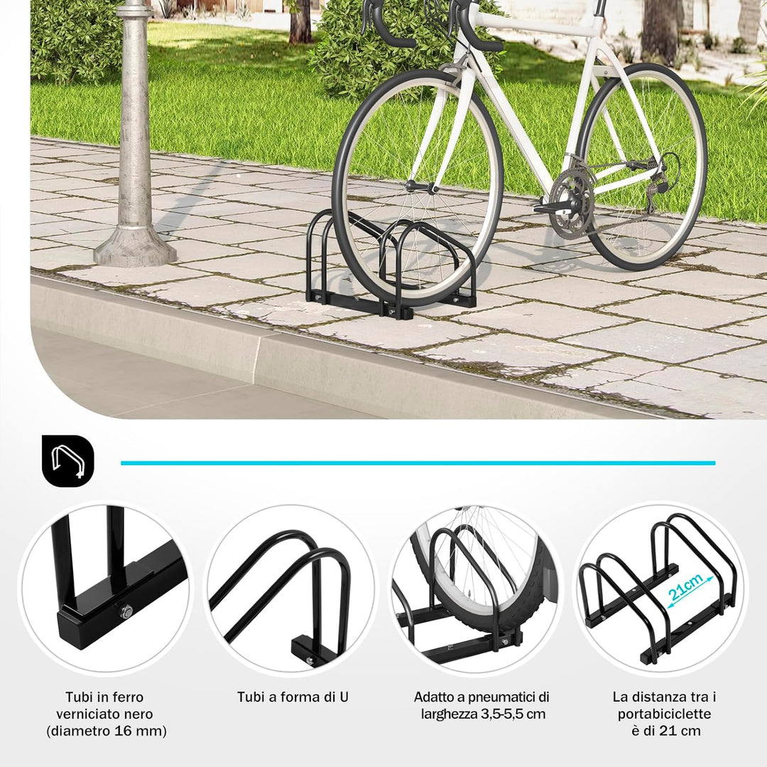 WOLTU Fahrradständer Schwarz für 2 Fahrräder Fahrradhalterung auf dem Boden Aufstellständer für Fahr