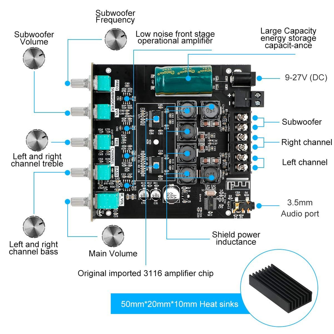 Bluetooth Verstärker Modul Hifi Stereo - 2.1 Audio Amplifier Board TPA3116D2 Mini Digital Tuner Ends