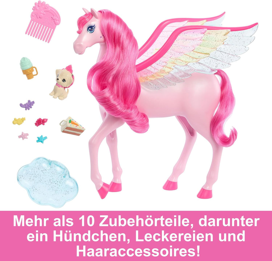 BARBIE Ein Verborgener Zauber Pegasus - Interaktives Spielzeug mit Lichtern und Geräuschen, 10 Zubeh