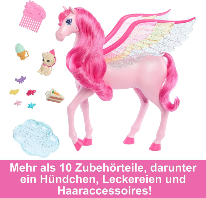 BARBIE Ein Verborgener Zauber Pegasus - Interaktives Spielzeug mit Lichtern und Geräuschen, 10 Zubeh