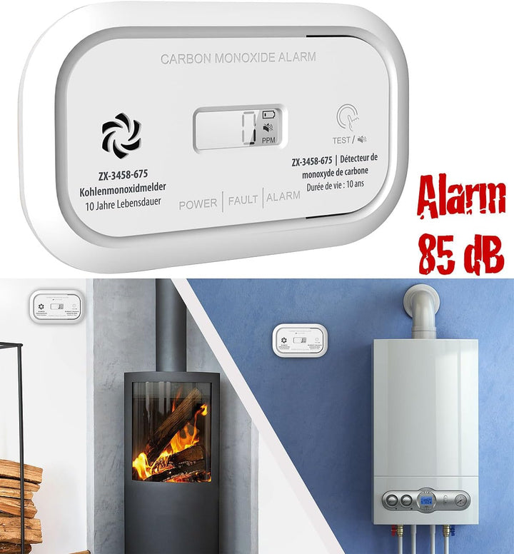 VisorTech Kohlenmonoxid Messgeräte: 2er-Set Digitale Kohlenmonoxid-Melder, 85 dB, Display, DIN EN 50