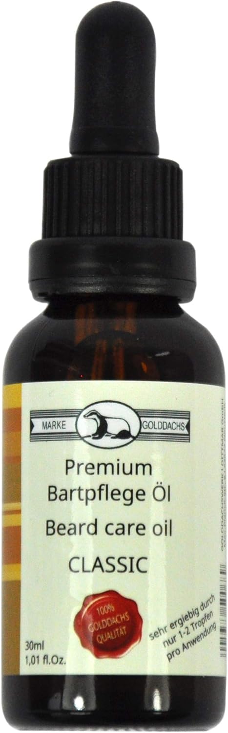 Golddachs Bartpflegeöl in der Glasflasche, Classic 30 ml, mit Pipette