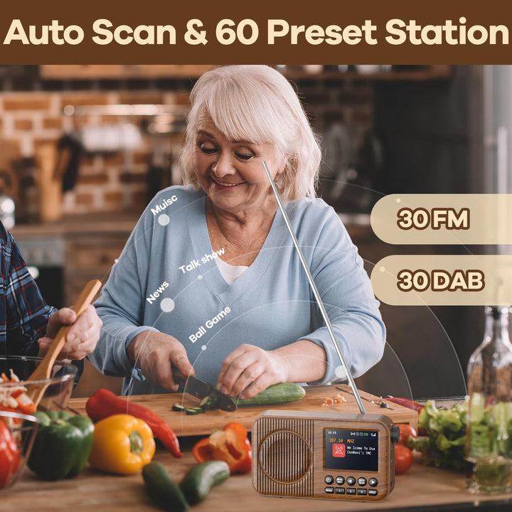 Arafuna DAB Radio, DAB Plus Radio mit 2,4" Farbdisplay, FM Radio mit Bluetooth, Küchenradio mit 60 V