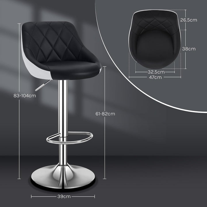 WOLTU BH30sz-2 Design 2 farbig Barhocker mit Griff 2er Set, stufenlose Höhenverstellung, verchromter