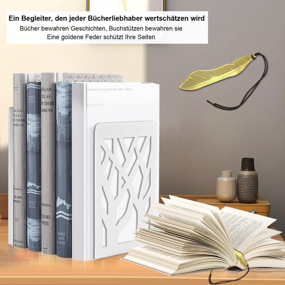Mgood 4 Paar Buchstütze, Buchstützen Metall, Buchstützen Weiss, Bücher Halter, Bücherhalter für Rega
