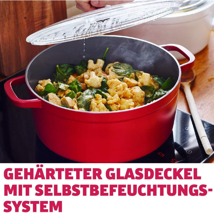 Kitchen Stories Simmerpro 28cm / 6.6L Schmortopf mit gehärteter Glasdeckel mit Selbstbefeuchtungssys