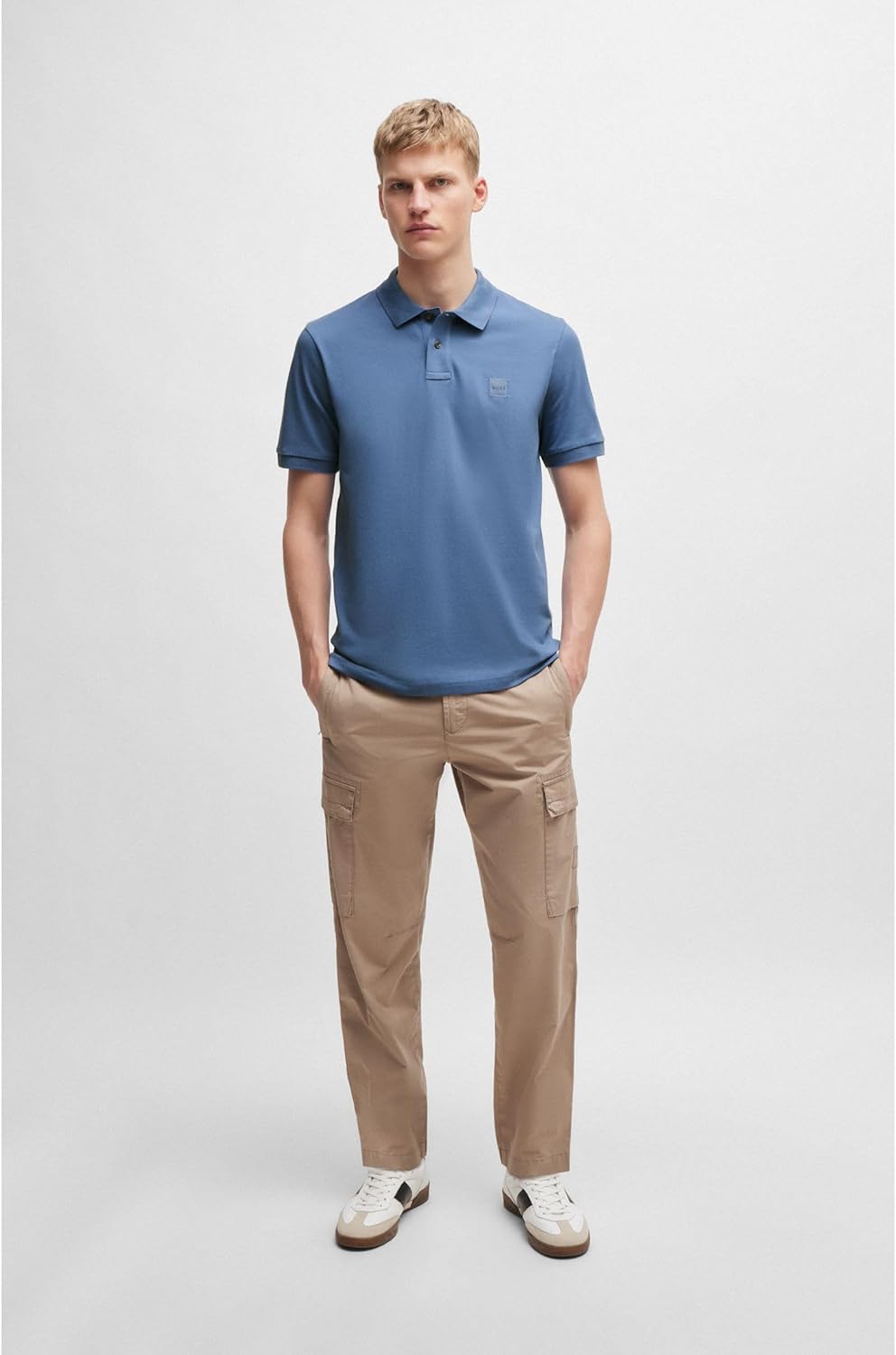 BOSS Herren Passenger Slim-Fit Poloshirt aus Stretch-Baumwolle mit Logo-Aufnäher S Blau489, S Blau48