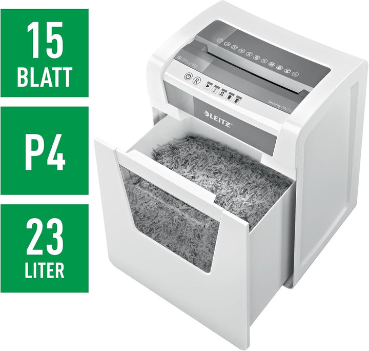 Leitz IQ Aktenvernichter Office Sicherheitsstufe P4 mit Touch-Funktionstasten, Partikelschnitt, 17-1