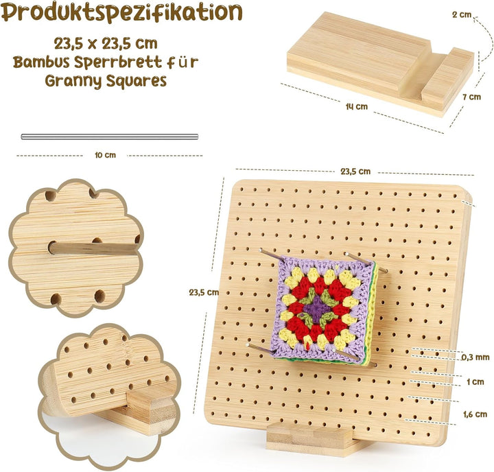Coopay Granny Square Spanner, Wooden Granny Squares Blocking Board, 23,5 x 23,5 cm Sperrbrett Häkeln