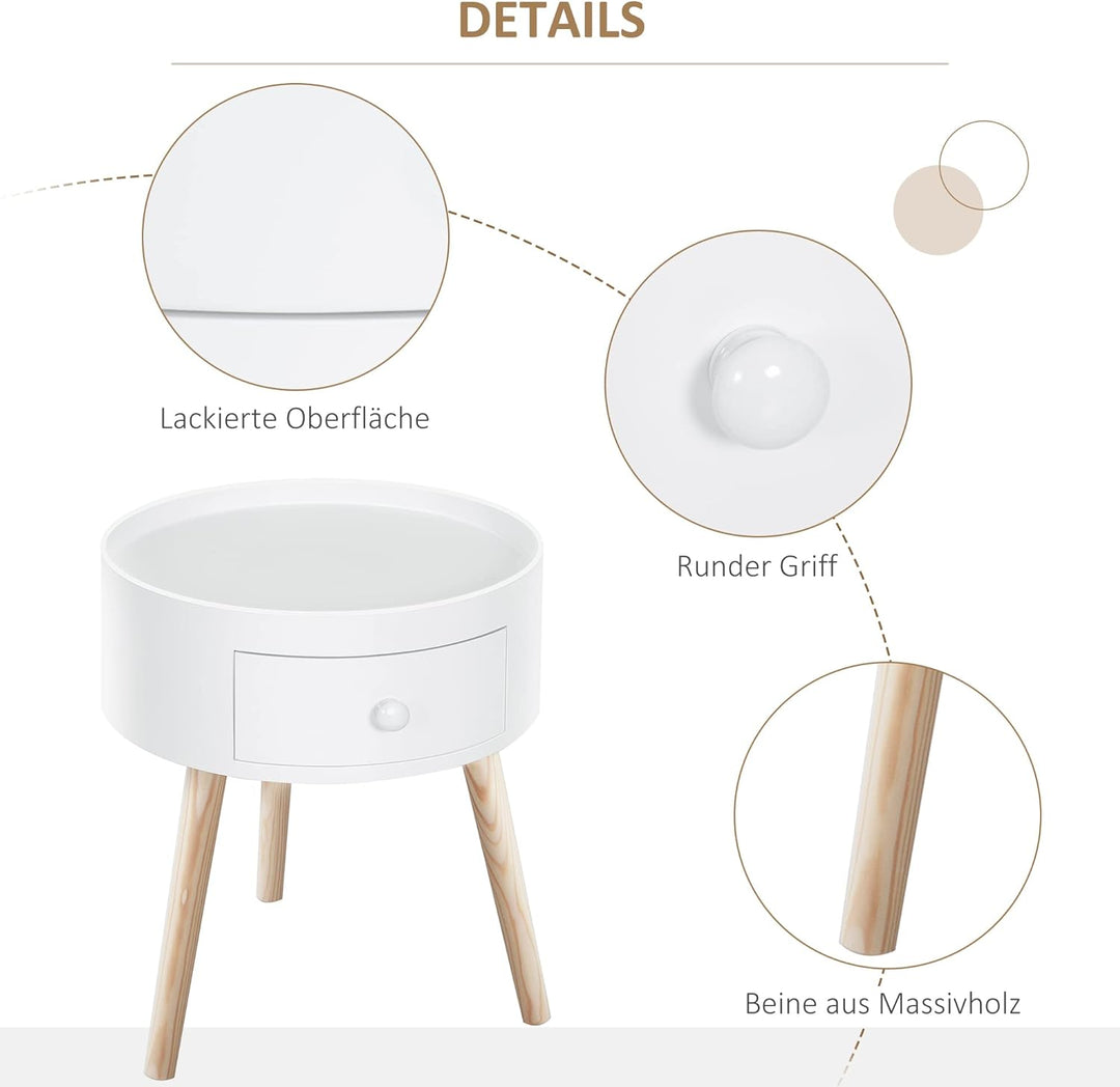 HOMCOM Couchtisch, Beistelltisch mit Schublade, Runder Kaffeetisch, Sofatisch für Wohnzimmer, Schlaf