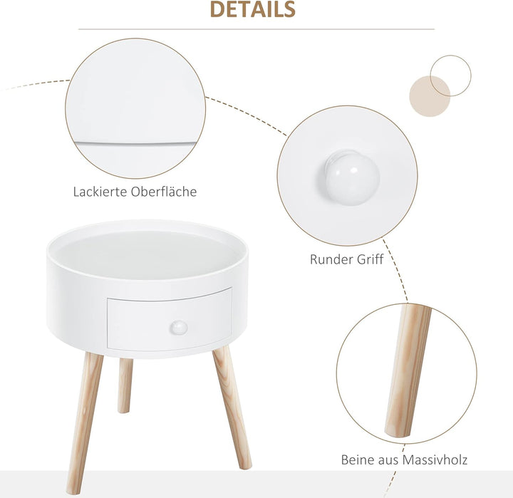 HOMCOM Couchtisch, Beistelltisch mit Schublade, Runder Kaffeetisch, Sofatisch für Wohnzimmer, Schlaf