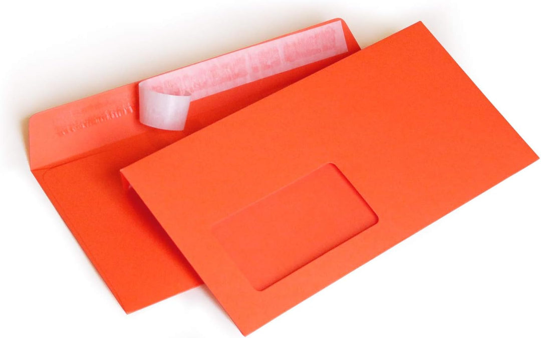 Briefumschläge DIN lang C6/5 114x229 mm orange 120 g/m² mit Fenster haftklebend (205AF) (500), 500