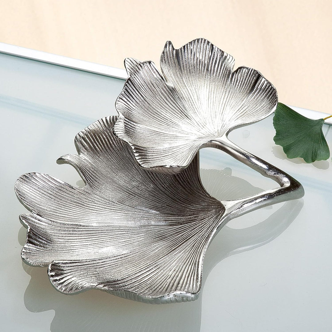 GILDE Deko Schale Ginkgo - Dekoschale aus Aluminium in silber B 34 cm