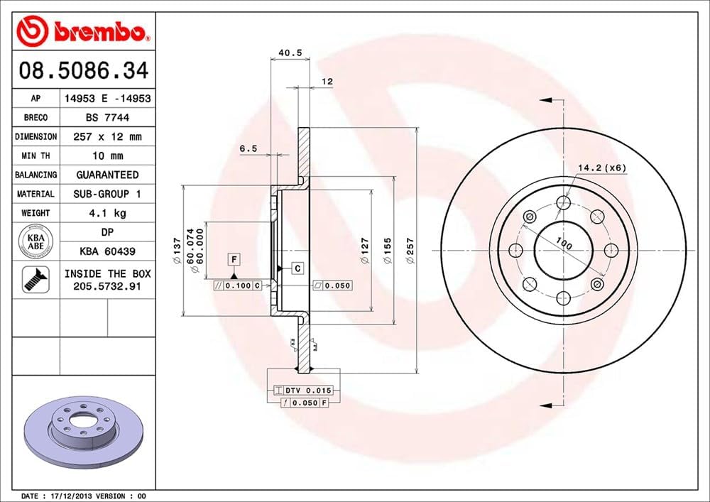 Brembo 08.5086.34 Bremsscheibe - Paar