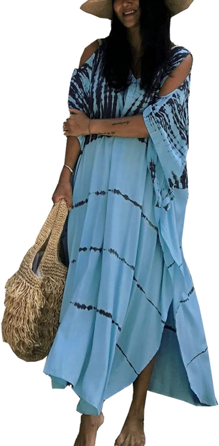 YouKD Sommer Long Kaftan Bohemian Loungewear Strandbadeanzug Aufdecken Maxikleid für Damen Einheitsg