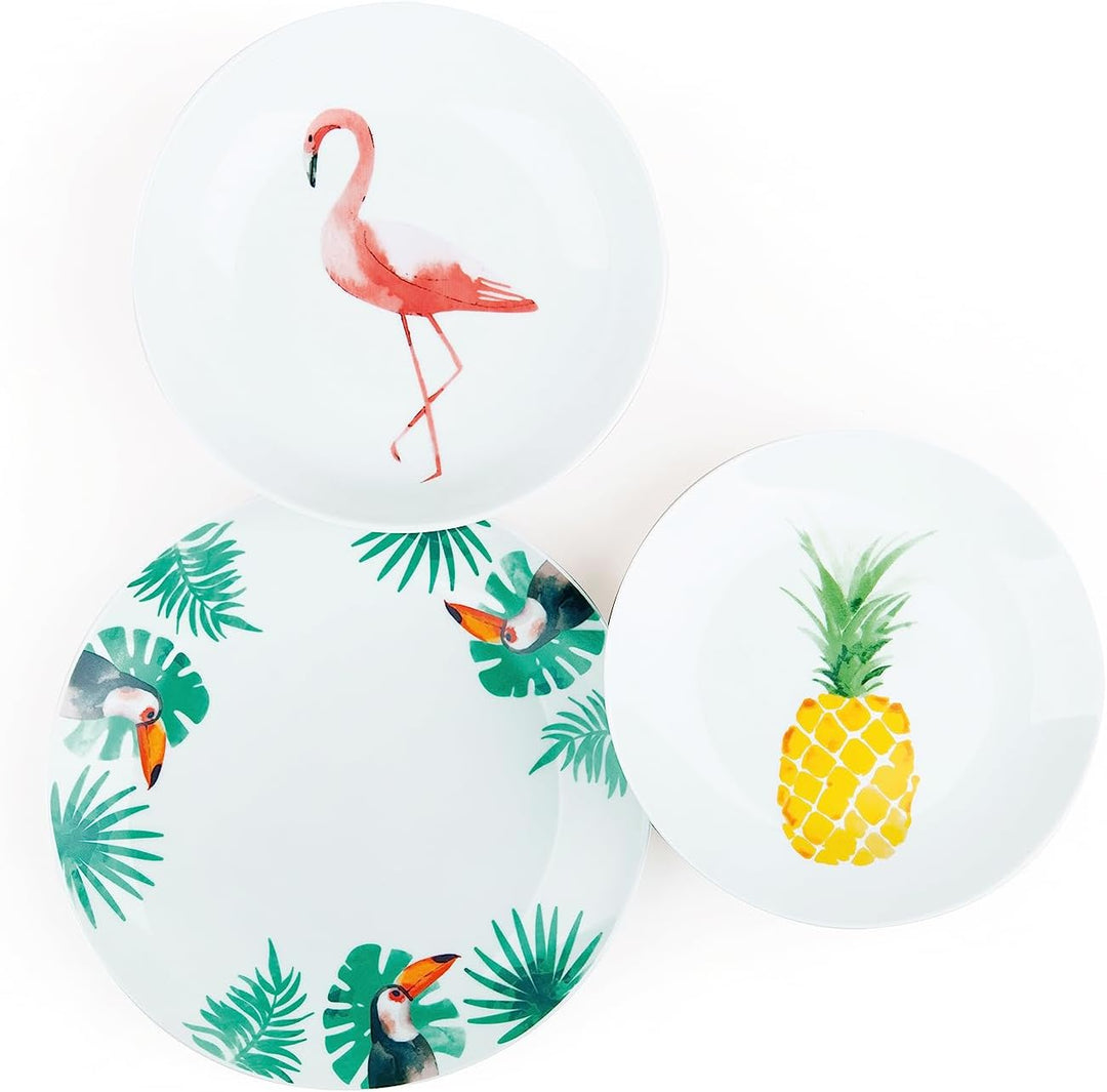 Excelsa Tropical Tafelservice 18-teilig, Porzellan, Weiss mit Dekor