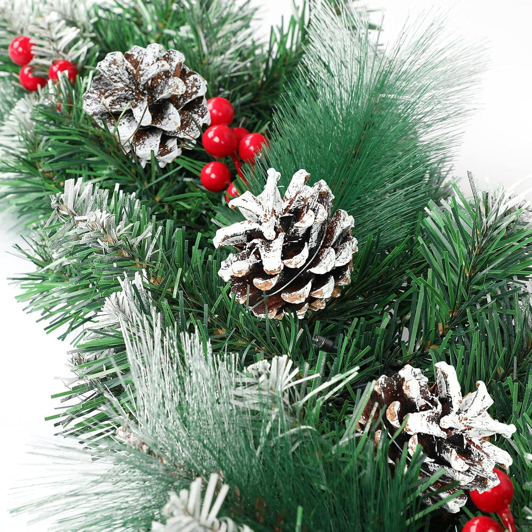 UISEBRT Weihnachtsgirlande mit Beleuchtung Tannengirlande 3m, mit 50 LEDs Tannenzapfen Rote Beere Kü