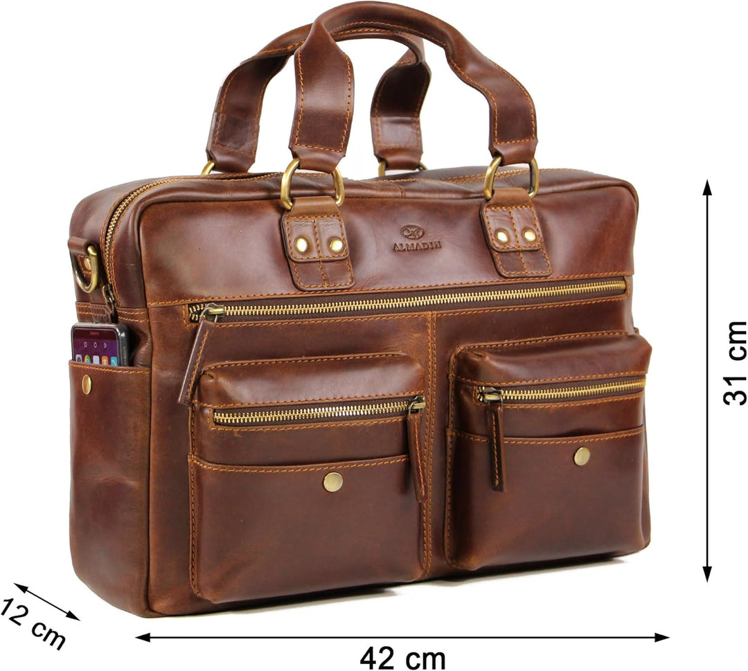ALMADIH Damen Businesstasche 15 Zoll Aktentasche aus Echtleder mit Laptopfach - Leder Damen Business