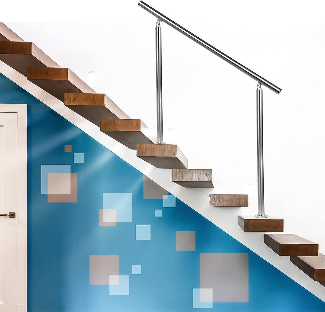 Lospitch Edelstahl-Handlauf Geländer für Balkon Brüstung Treppen mit/ohne Querstreben (150cm, 0 Quer