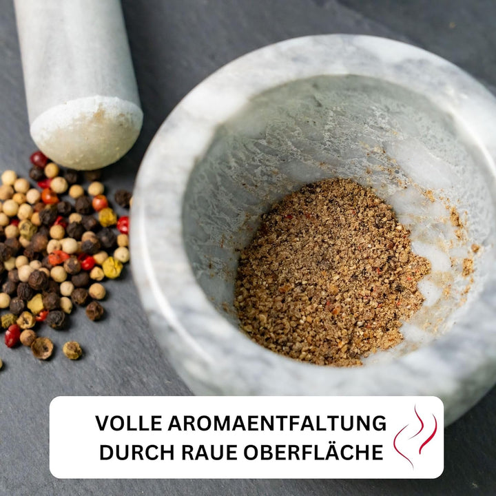 Westmark Mörser mit Stössel aus Marmor, Hoch, Innendurchmesser: ca. 7,5 cm, Gourmet, Weiss/Grau, 695