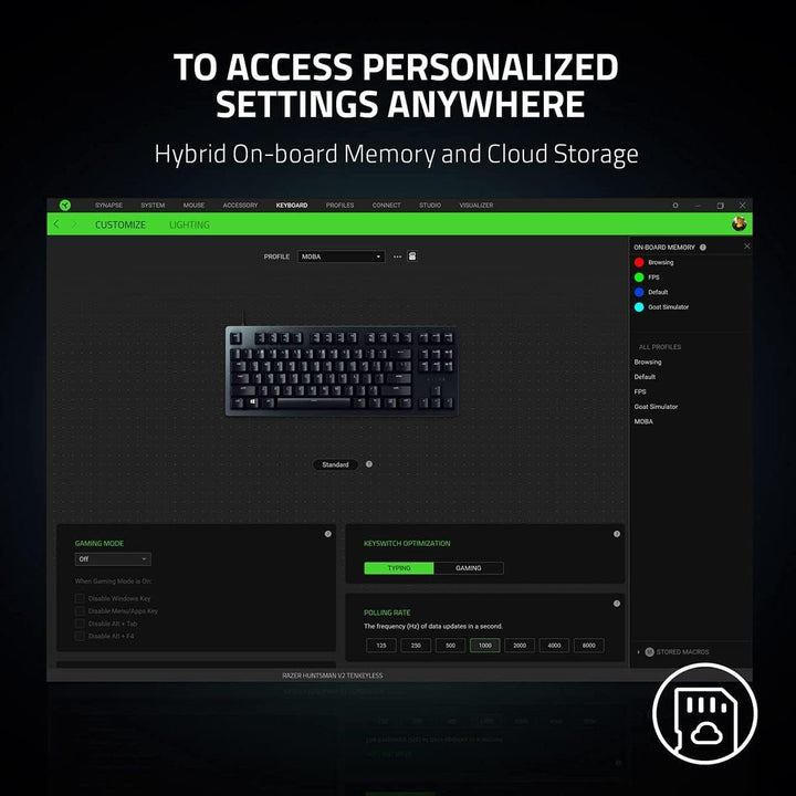 Razer Huntsman V2 Tenkeyless (Red Switch) - Optische Gaming-Tastatur ohne Ziffernblock (Lineare Opti