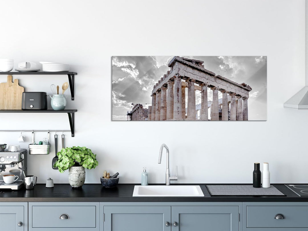 Glasbild Panorama | Wandbild aus Echtglas | Propyläe von Akropolis in Athen | 100x40 cm | inkl. Aufh